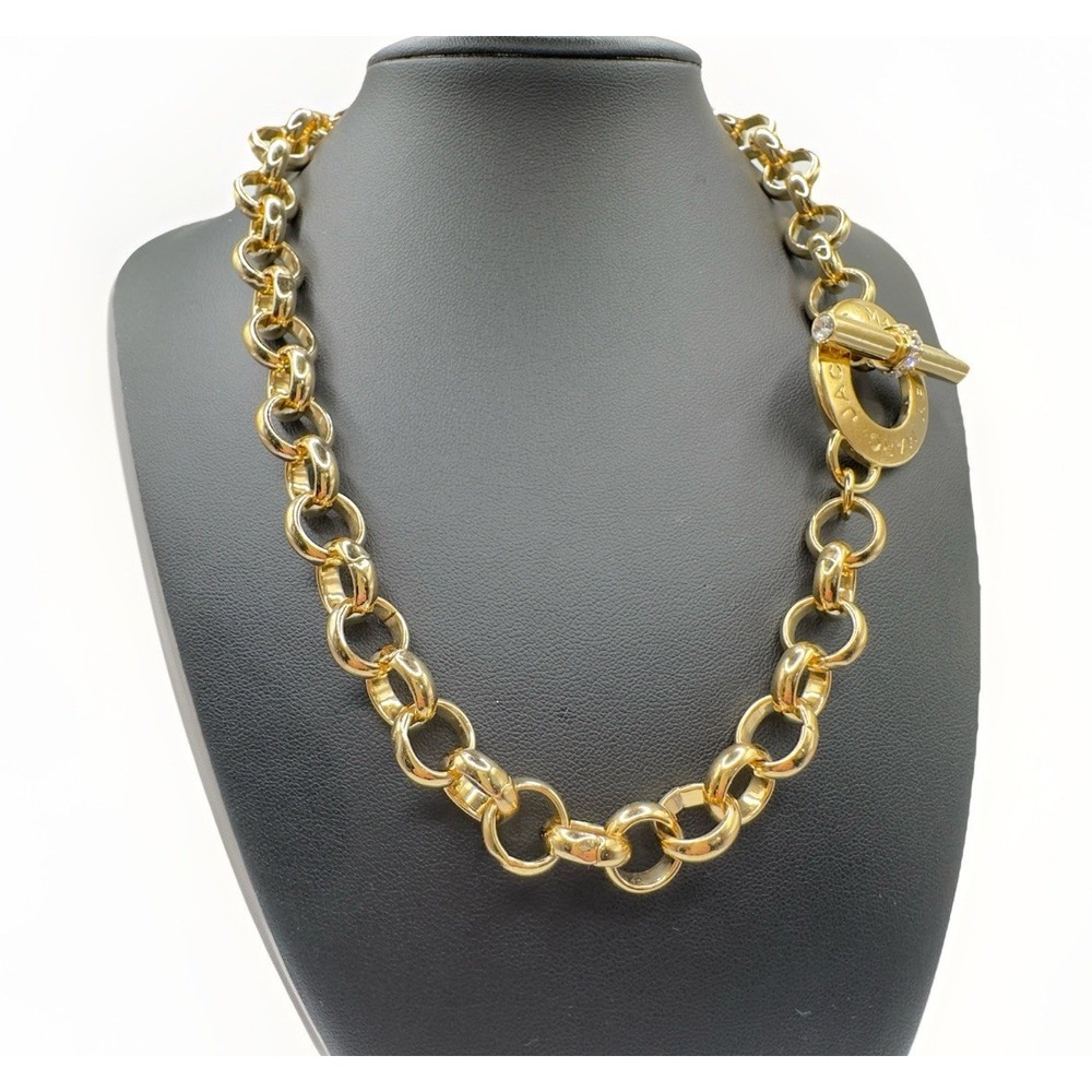 Marc By Marc Jacobs Necklace Chunky Gold Tone Links Rhinestone Toggle 18"